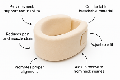 generate an  image of cervical collar soft where benefits are shown